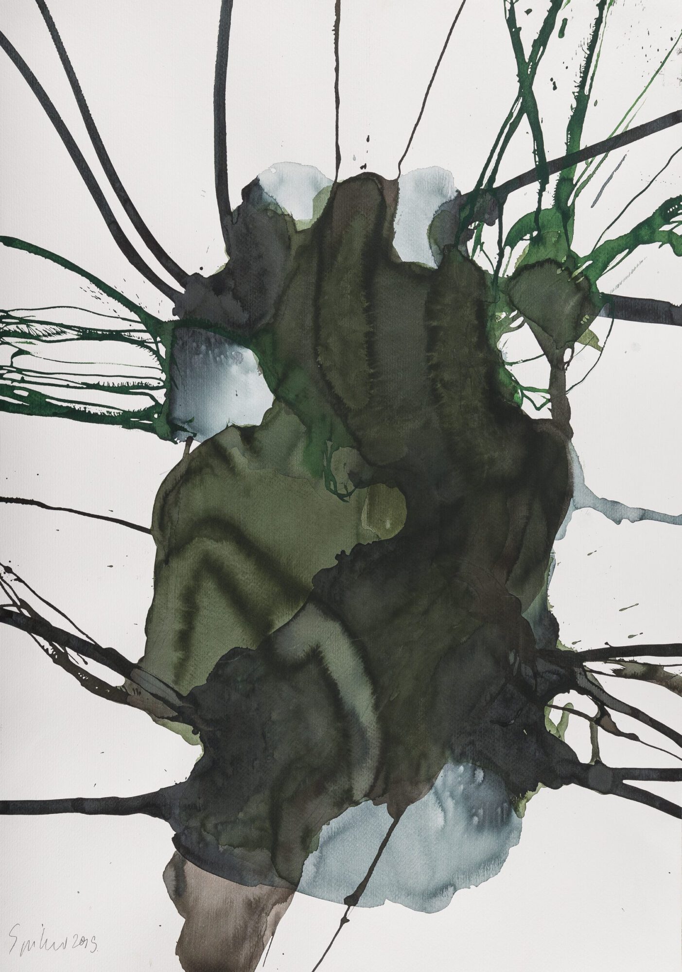 Stephan Spicher, Blooming Fading, 2019, ink and watercolour on paper, 100 × 70 cm