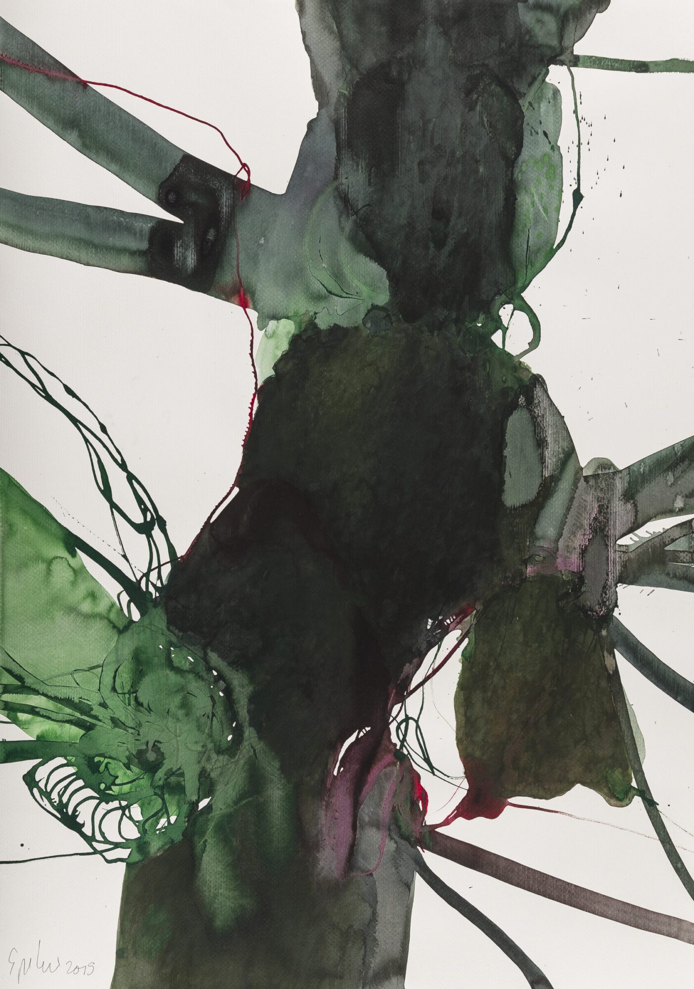 Stephan Spicher, Blooming Fading, 2019, ink and watercolour on paper, 100 × 70 cm