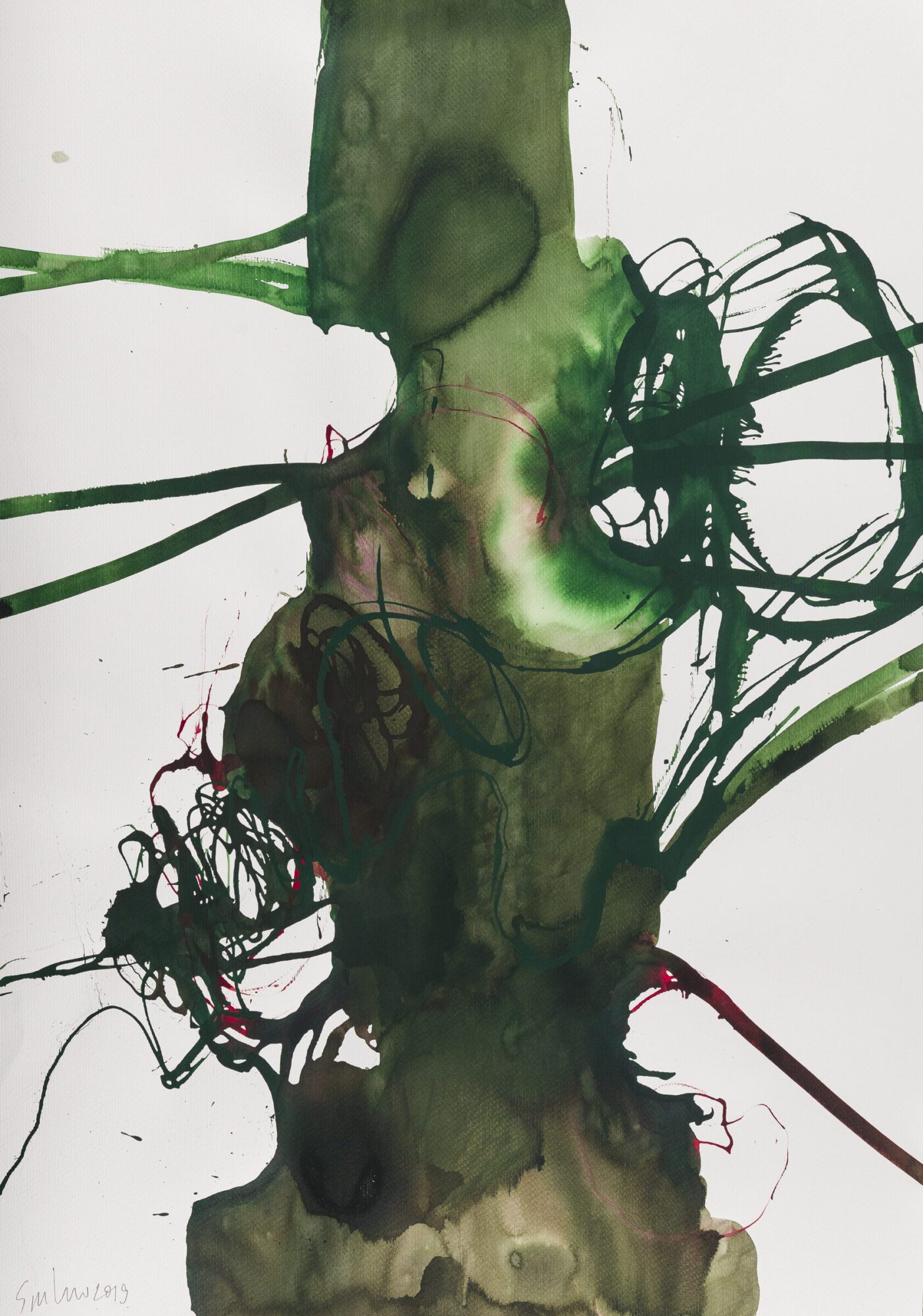 Stephan Spicher, Blooming Fading, 2019, ink and watercolour on paper, 100 × 70 cm