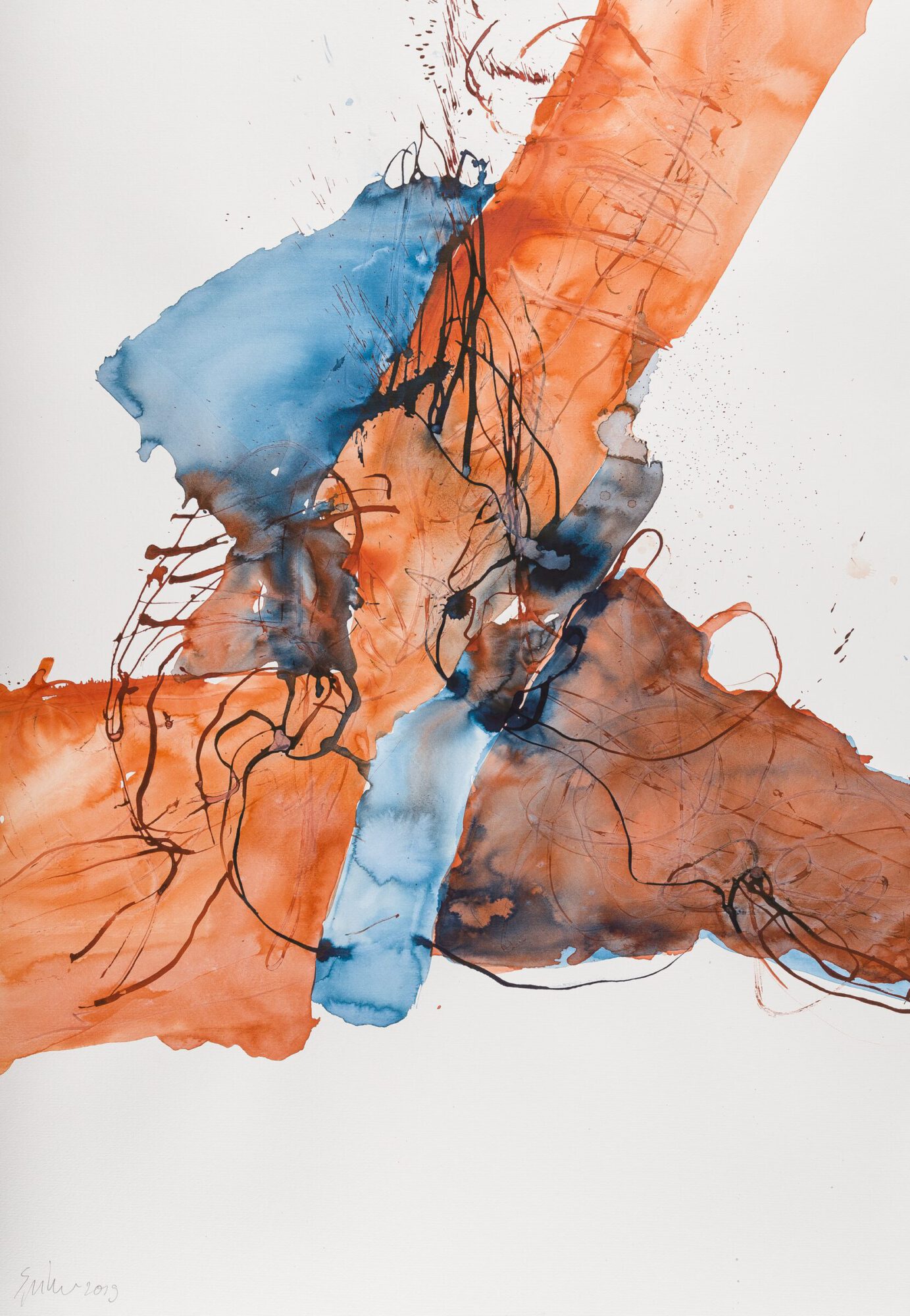 Stephan Spicher, Blooming Fading, 2019, ink and watercolour on paper, 100 × 70 cm