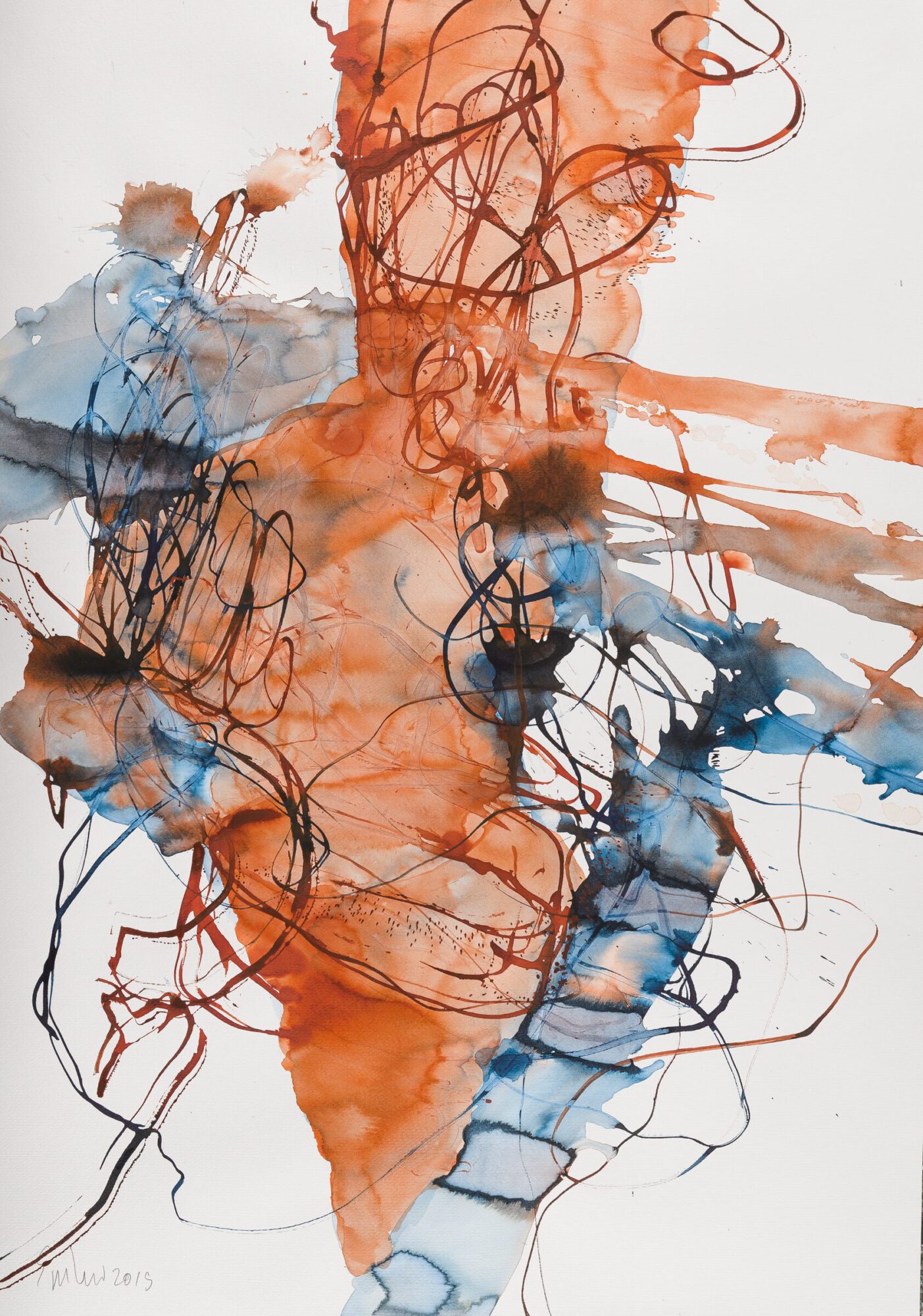 Stephan Spicher, Blooming Fading, 2019, ink and watercolour on paper, 100 × 70 cm