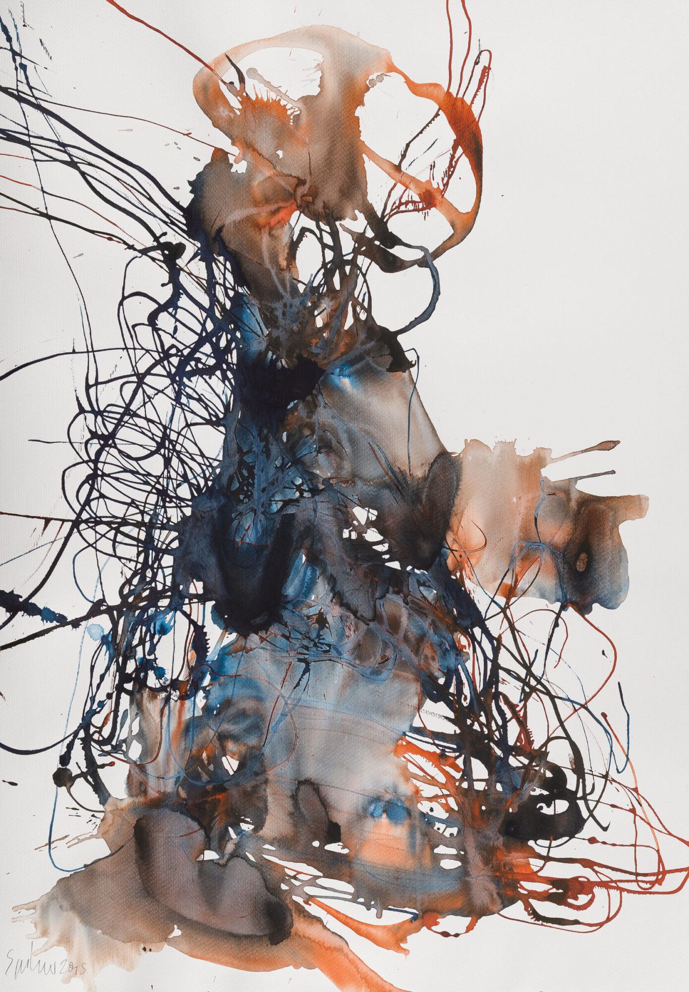 Stephan Spicher, Blooming Fading, 2019, ink and watercolour on paper, 100 × 70 cm
