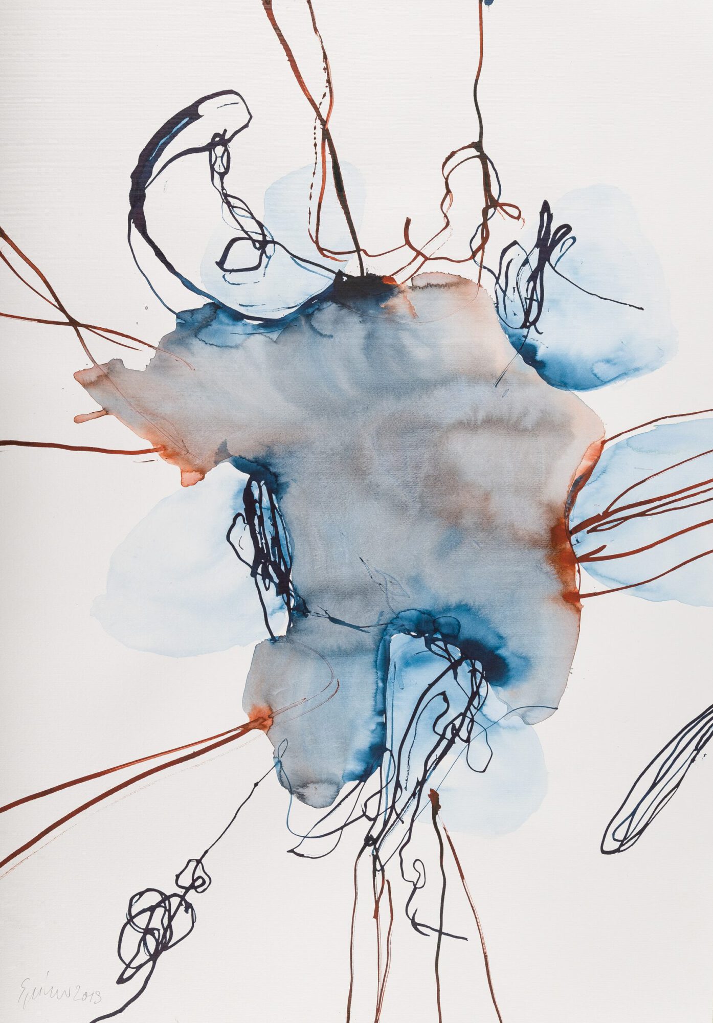 Stephan Spicher, Blooming Fading, 2019, ink and watercolour on paper, 100 × 70 cm